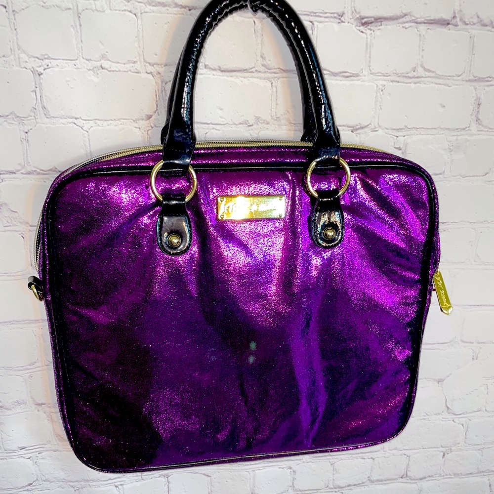 Betsy Johnson purple metallic laptop tote bag